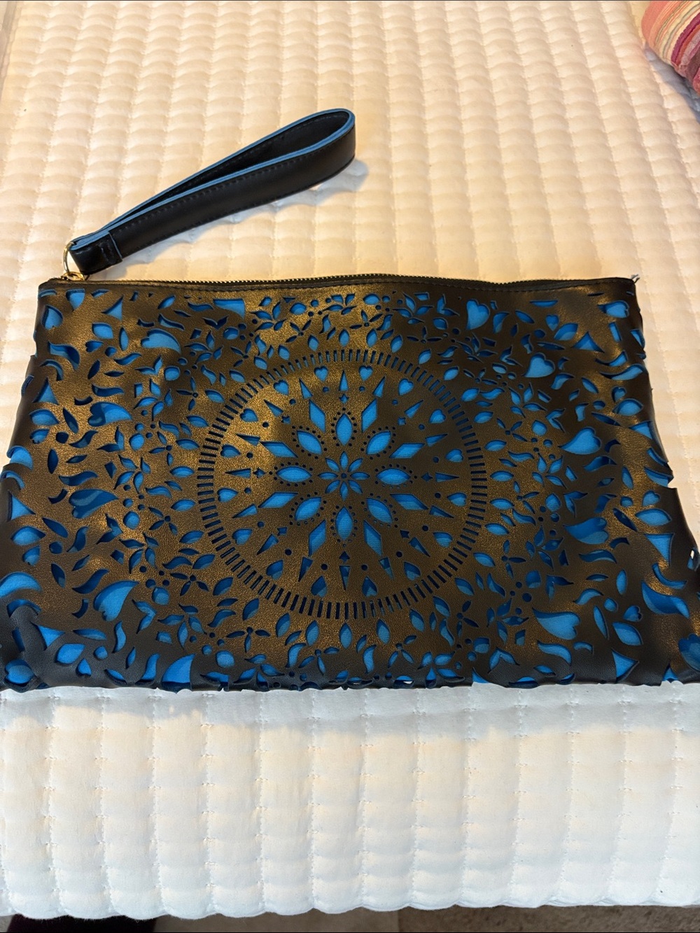 Carlos by Carlos Santana Black Laser-Cut Wristlet with Blue Underlay